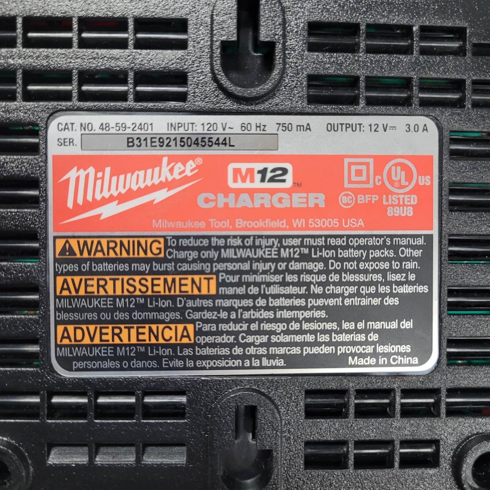 Milwaukee M12 Battery Charger Lithium-Ion 12V 48-59-2401