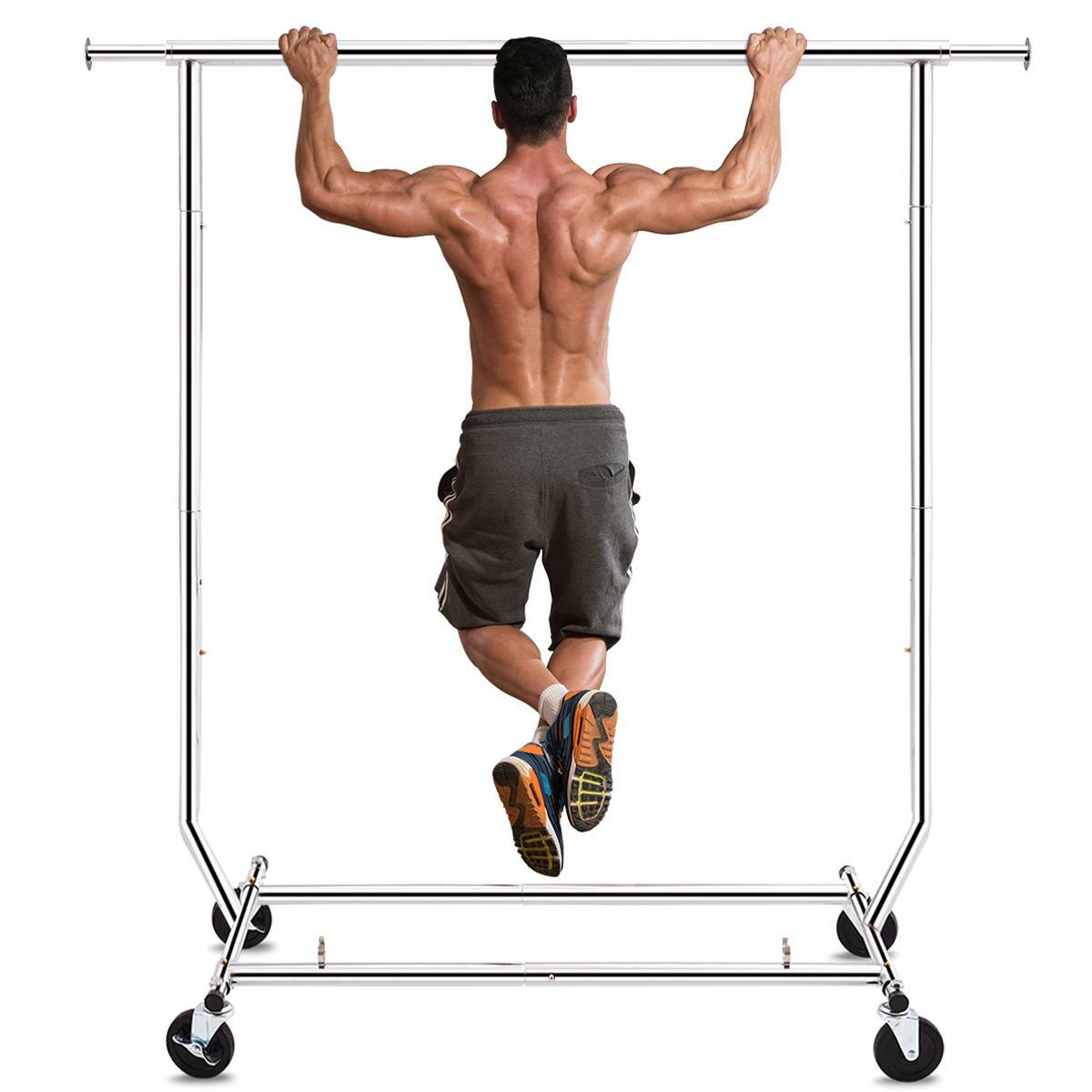 250lbs Heavy Duty Commercial Clothing Garment Rack Rolling Collapsible Chrome US