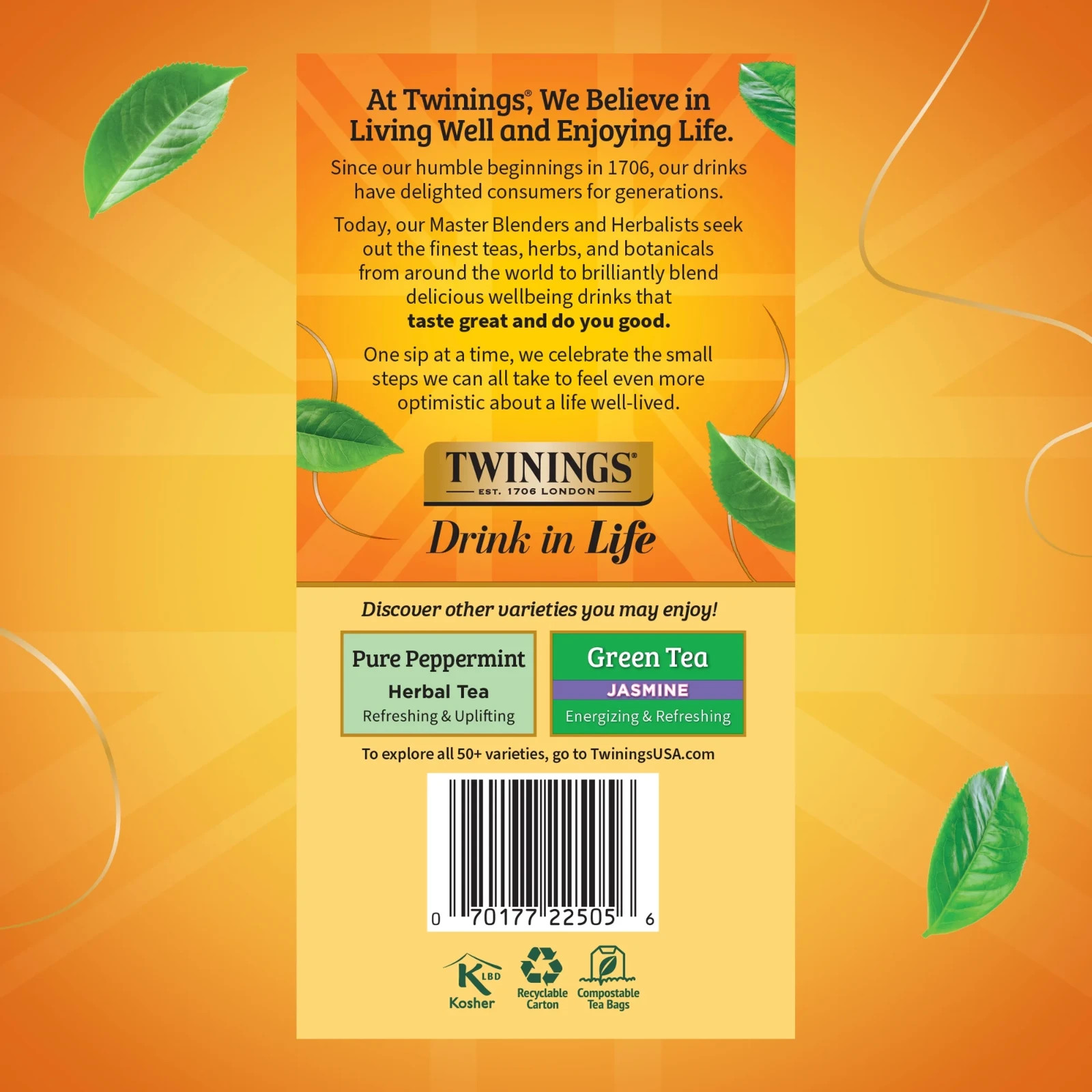 Twinings Lemon & ginger herbal Tea Bags, Caffeine Free, 50 Count Box.