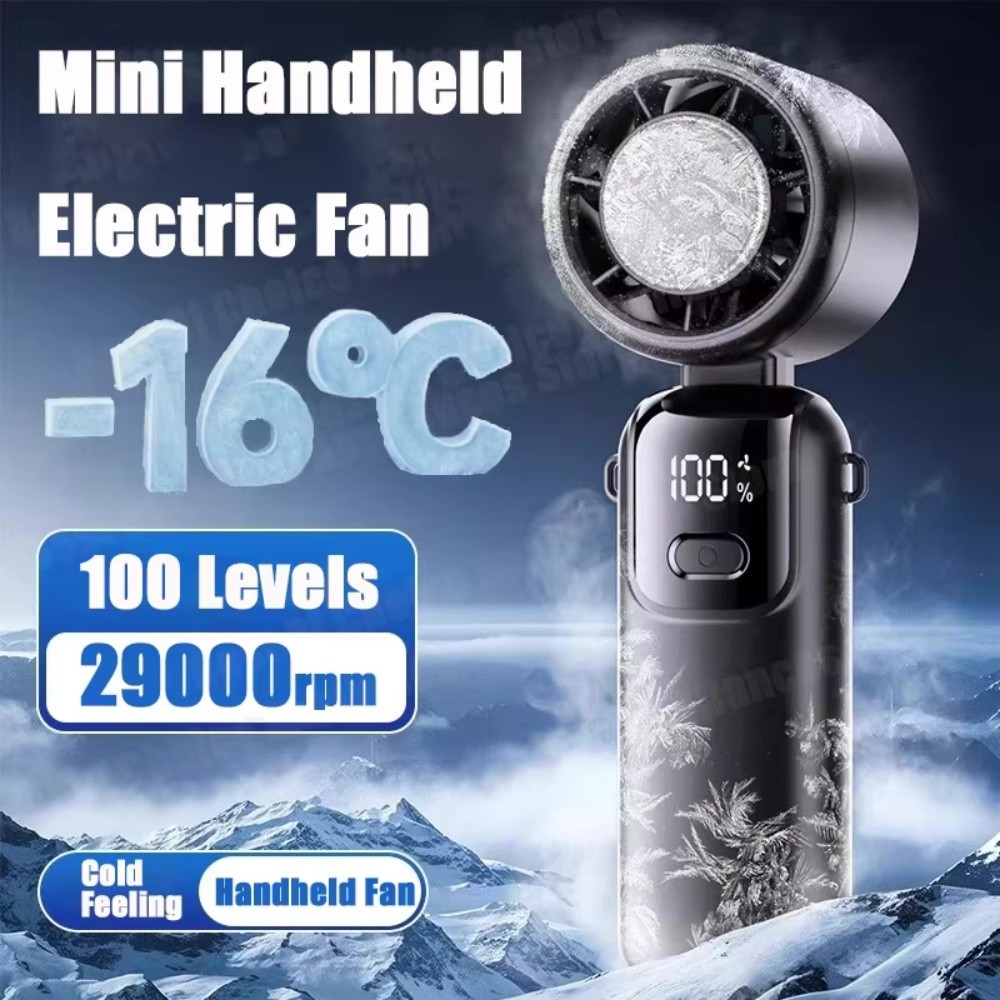 Portable Handheld Turbo Fan with Ice Cooling 100-Speed Rechargeable Personal Fan