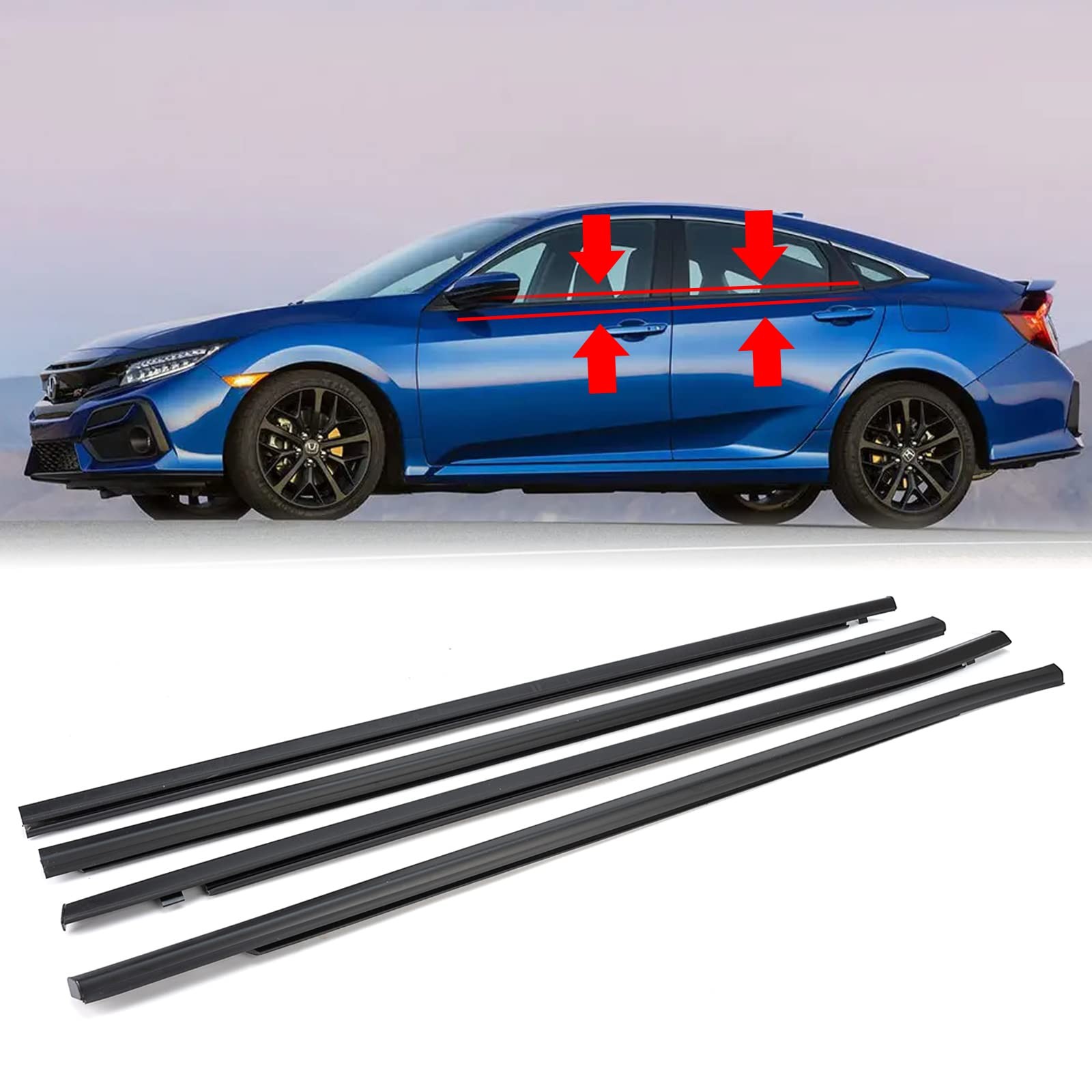 Weatherstrip Window Trim Seal Belt for 2016-2021 Honda Civic Sedan – 4 Pcs