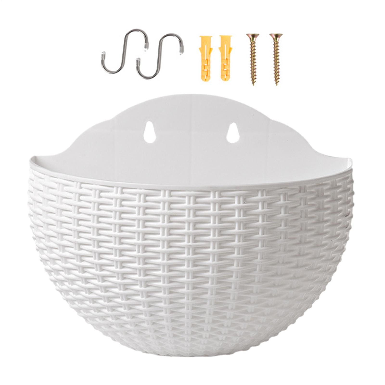 Wicker Effect Wall Planter Semi Circle Planter w/ Hooks L21cm (8.26in)