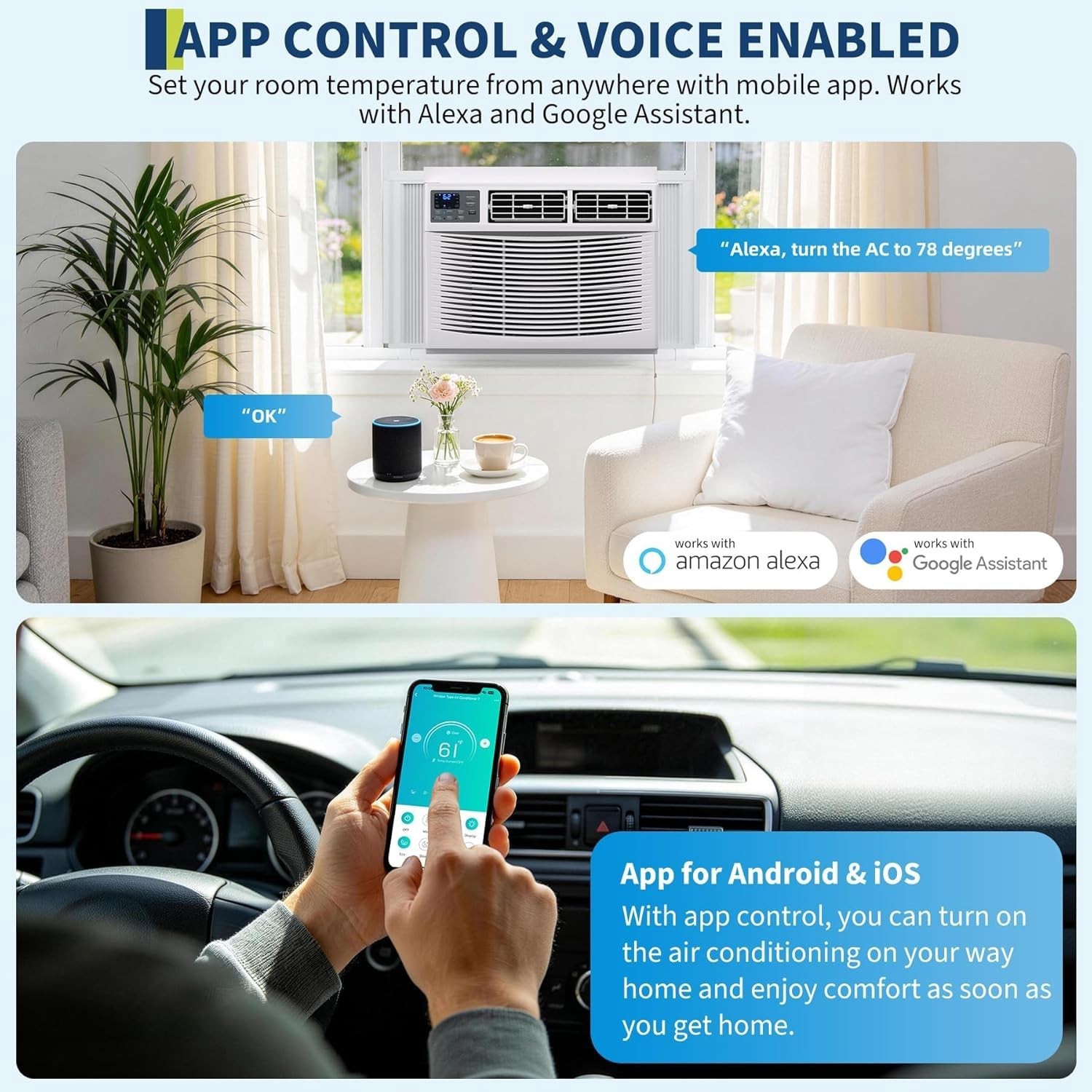 ❄️18000 BTU Window Air Conditioner and Heater Combo, Smart WiFi Voice Control AC