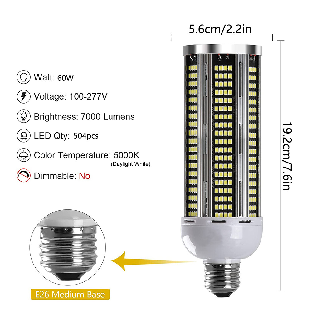 600W Equivalent LED Corn Light Bulb 60W 7000Lumen 5000K Cool Daylight White E26