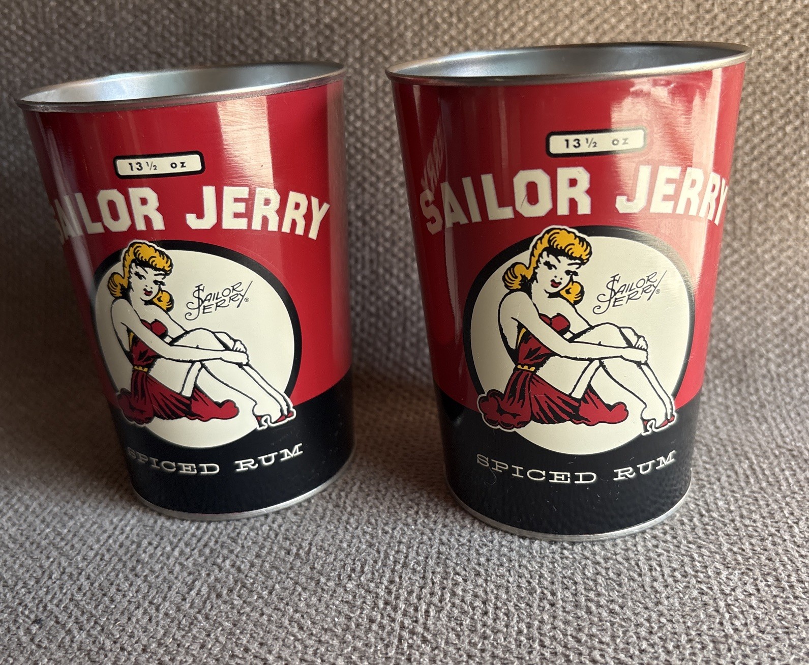2X 2017 Sailor Jerry Spiced Rum 13 1/2 oz Metal Tin Cups~~ Set of 2~