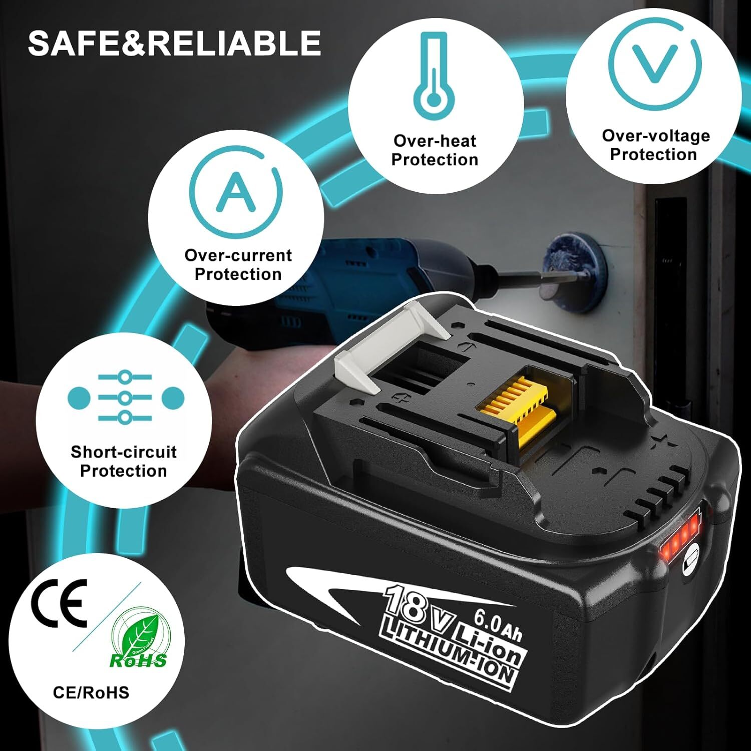 2 Packs 18V 6.0Ah BL1860B Battery For Makita BL1830 BL1840 BL1850 BL1860 LXT400