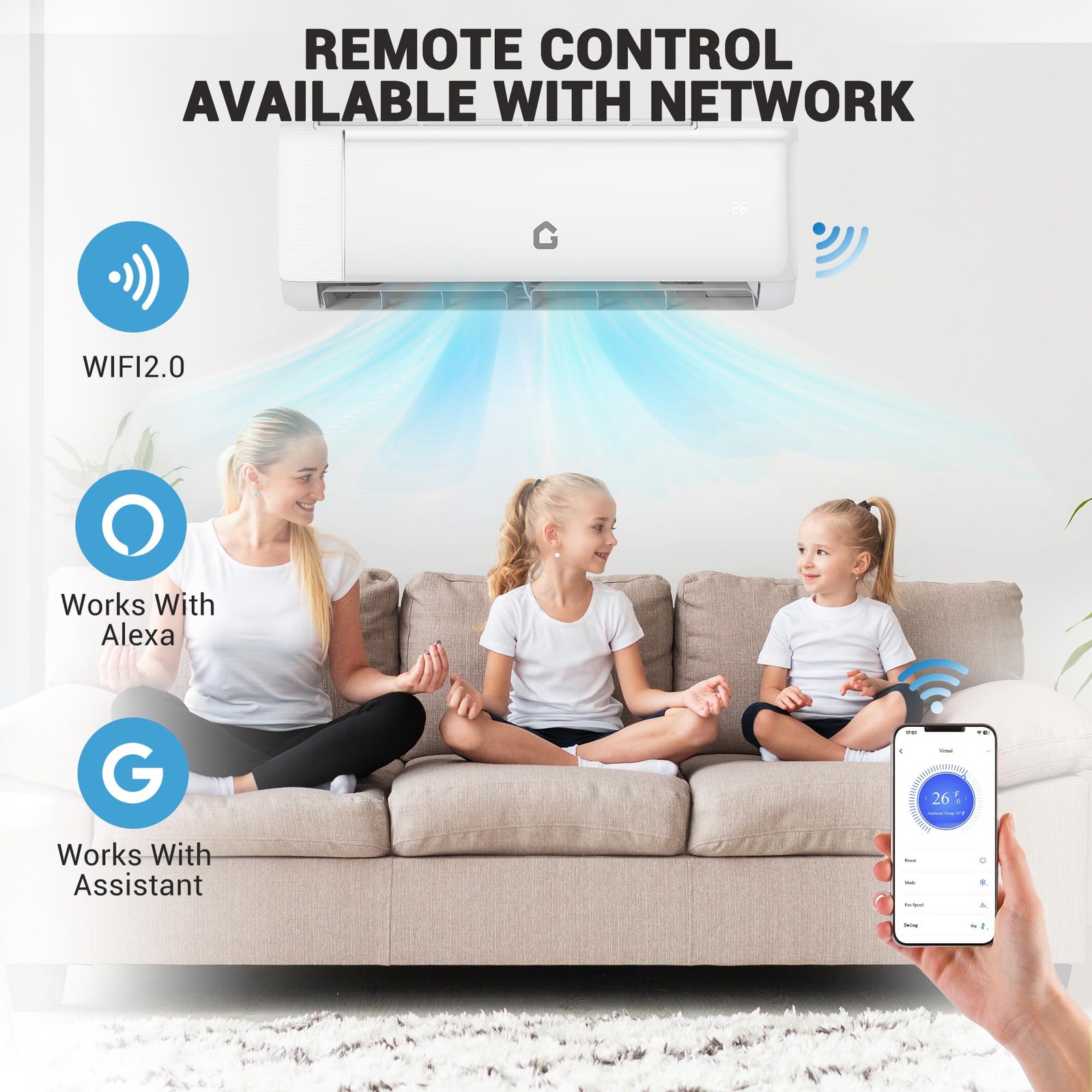 22 SEER 12000 BTU Mini Split Air Conditioner Inverter 115V WiFi Alexa 750 Sq Ft