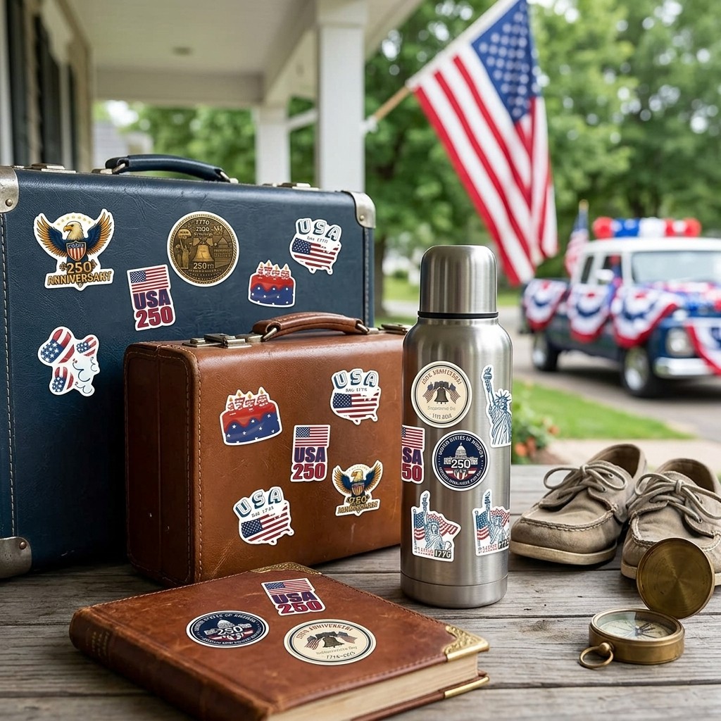 56Pcs USA 250th Anniversary Patriotic Stickers Waterproof Decals for Luggage