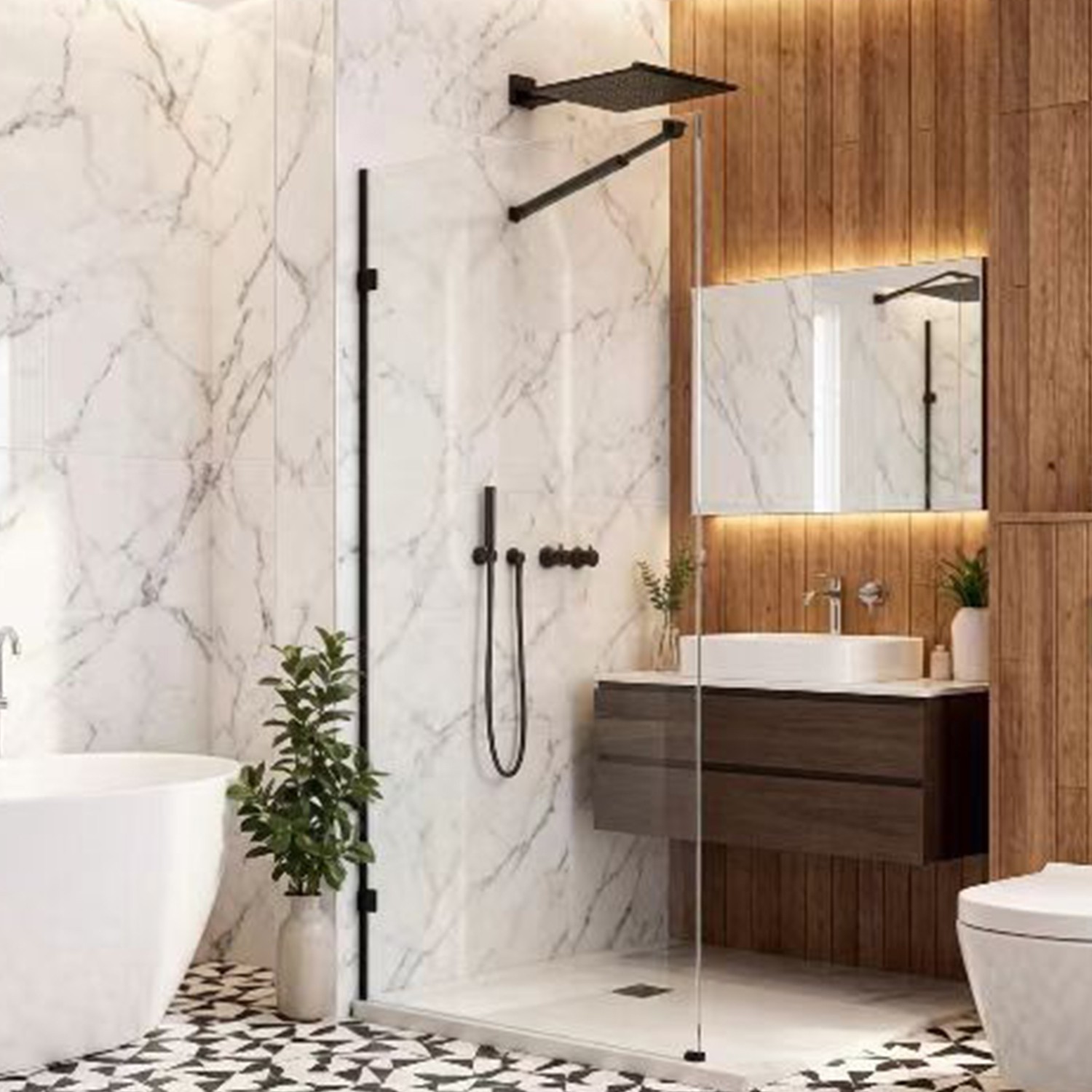 32″x76″Safety Tempered Glass Walk In Shower Door Matte Black Bathroom Door Glass