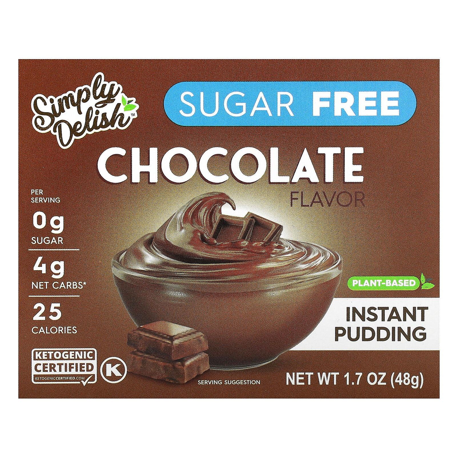 Plant-Based Instant Pudding, Chocolate, Sugar Free, 1.7 oz (48 g)