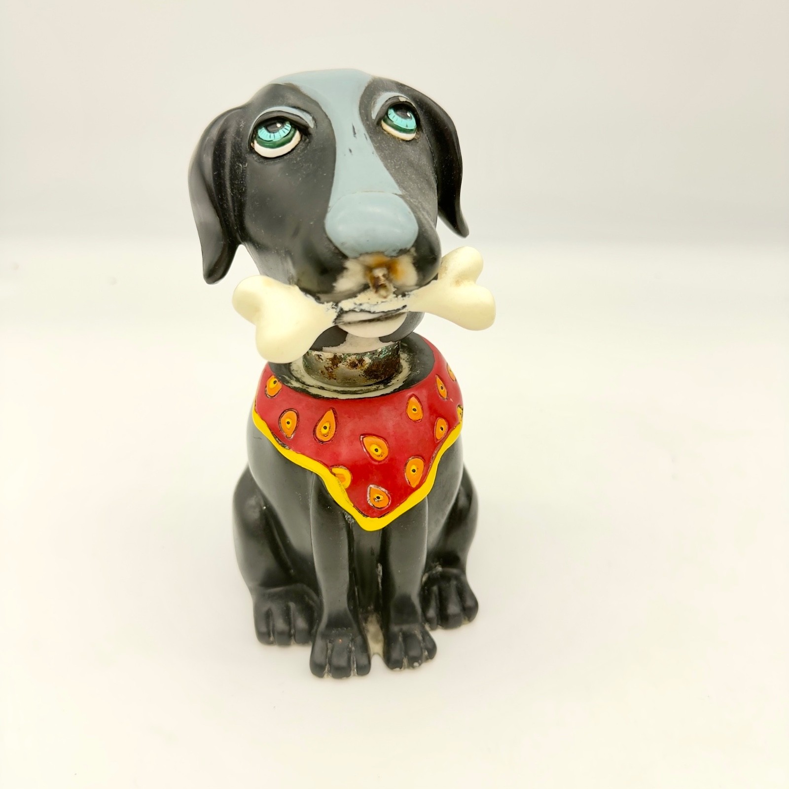 Vtg Allen Designs Bandana Dog Soap Dispenser Bone Red Scarf Resin 6.75in