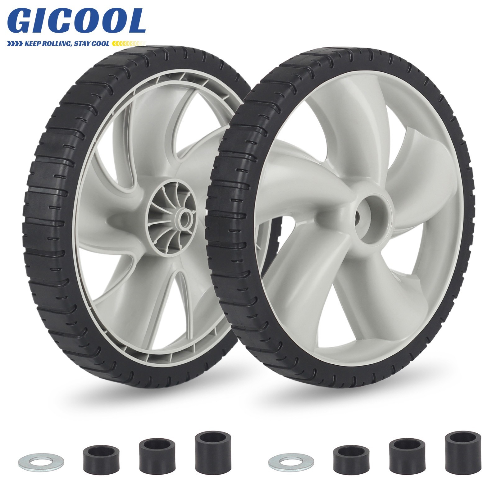 2 Set 12×1.75″ Plastic Rear Lawn Mower Wheels for Arnold 490-324-0002, 1/2″ Bore