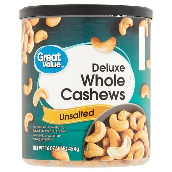 (USA) Great Value Deluxe Whole Cashews, Unsalted, 16 oz – Fast Shipping
