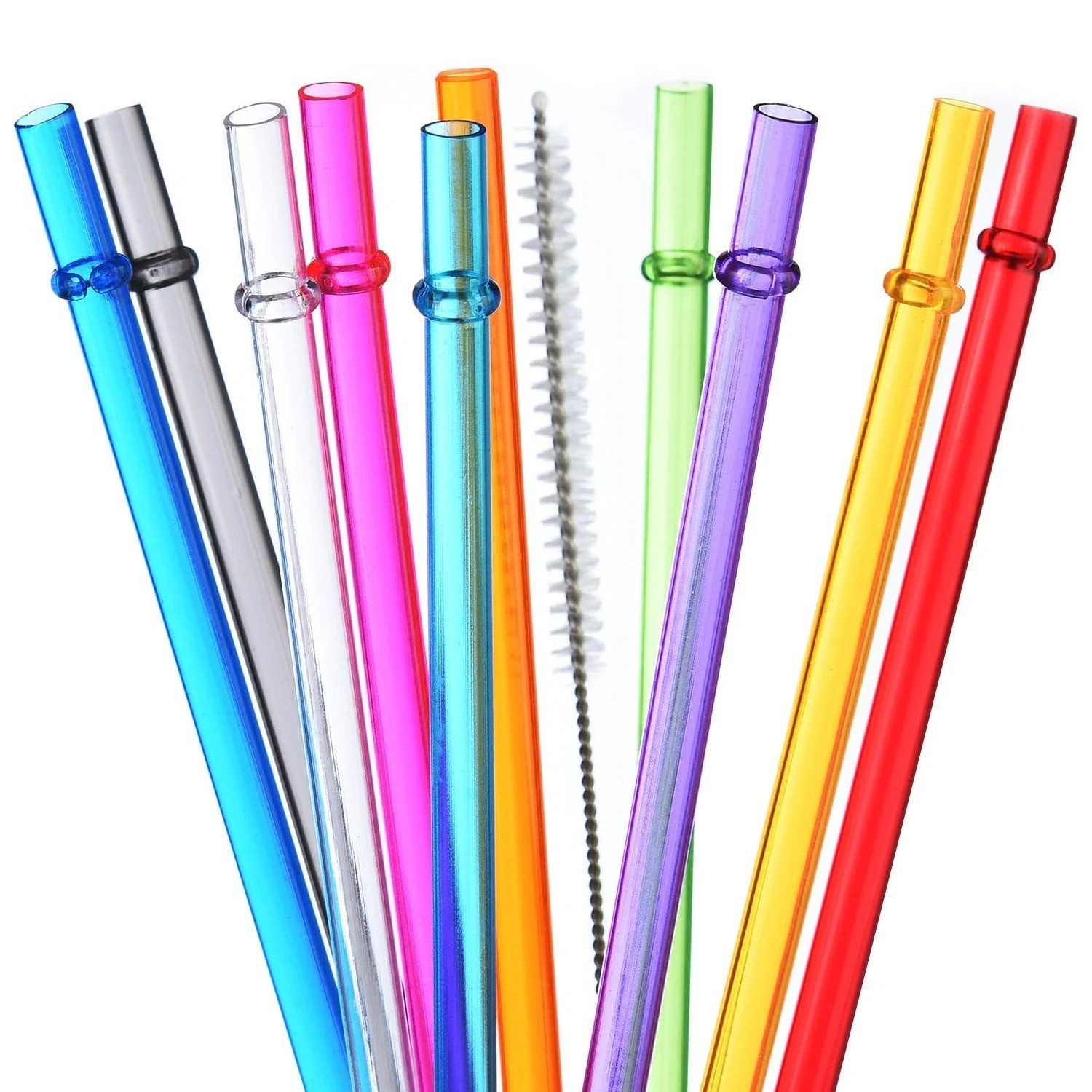 10.5 in Long Reusable Plastic Straws with Brush, Tritan Hard Plastic Tumbler Str