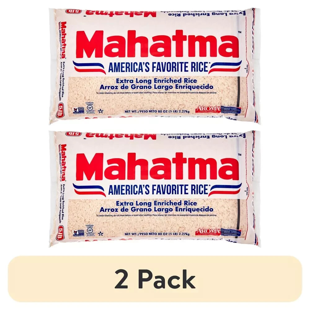 (2 Pack) Mahatma Enriched White Rice, Extra Long Grain Rice, 5 Lb Bag