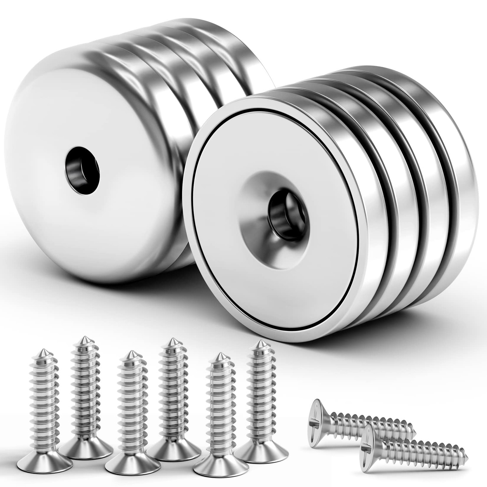 VNDUEEY Neodymium Cup Magnets, Strong Rare Earth 8 Pack 60LBS, Silver