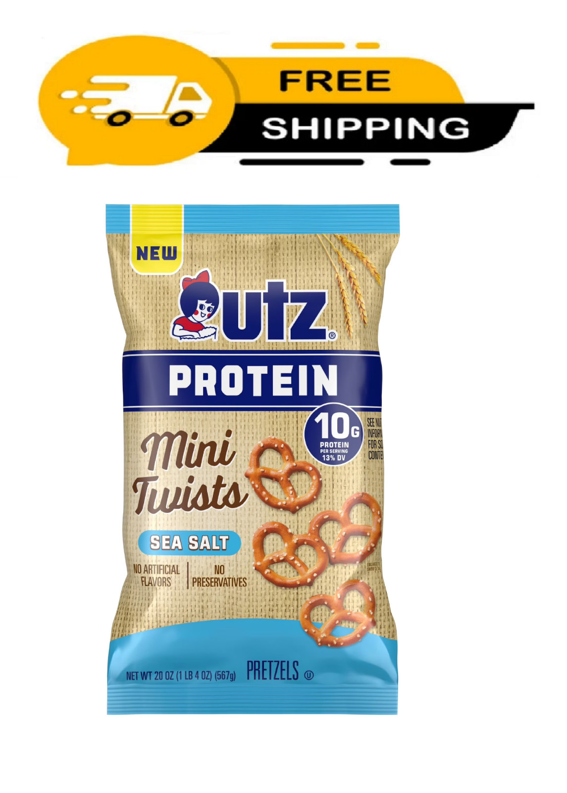 Utz Protein Sea Salt Mini Twists Pretzels, 20 oz. FREE SHIPPING!!!