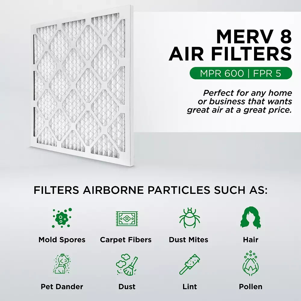 24x24x2 MERV 8 Pleated AC Furnace Air Filters. 12 Pack