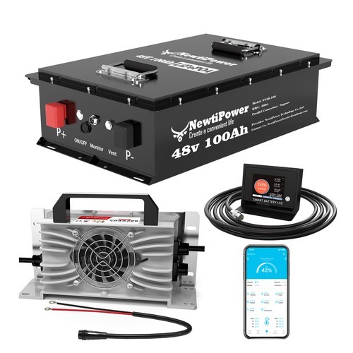 48V 100Ah Golf Cart LiFePO4 Lithium Battery with Charger 200A BMS Off-grid Solar