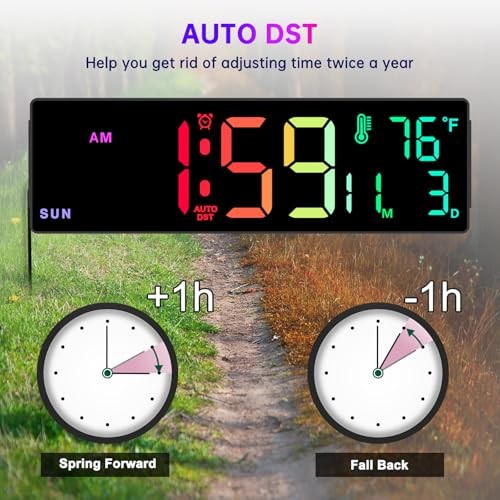 14.2″ Large Display Digital Wall Clock with Date Day of Week 14.2” Multicolor
