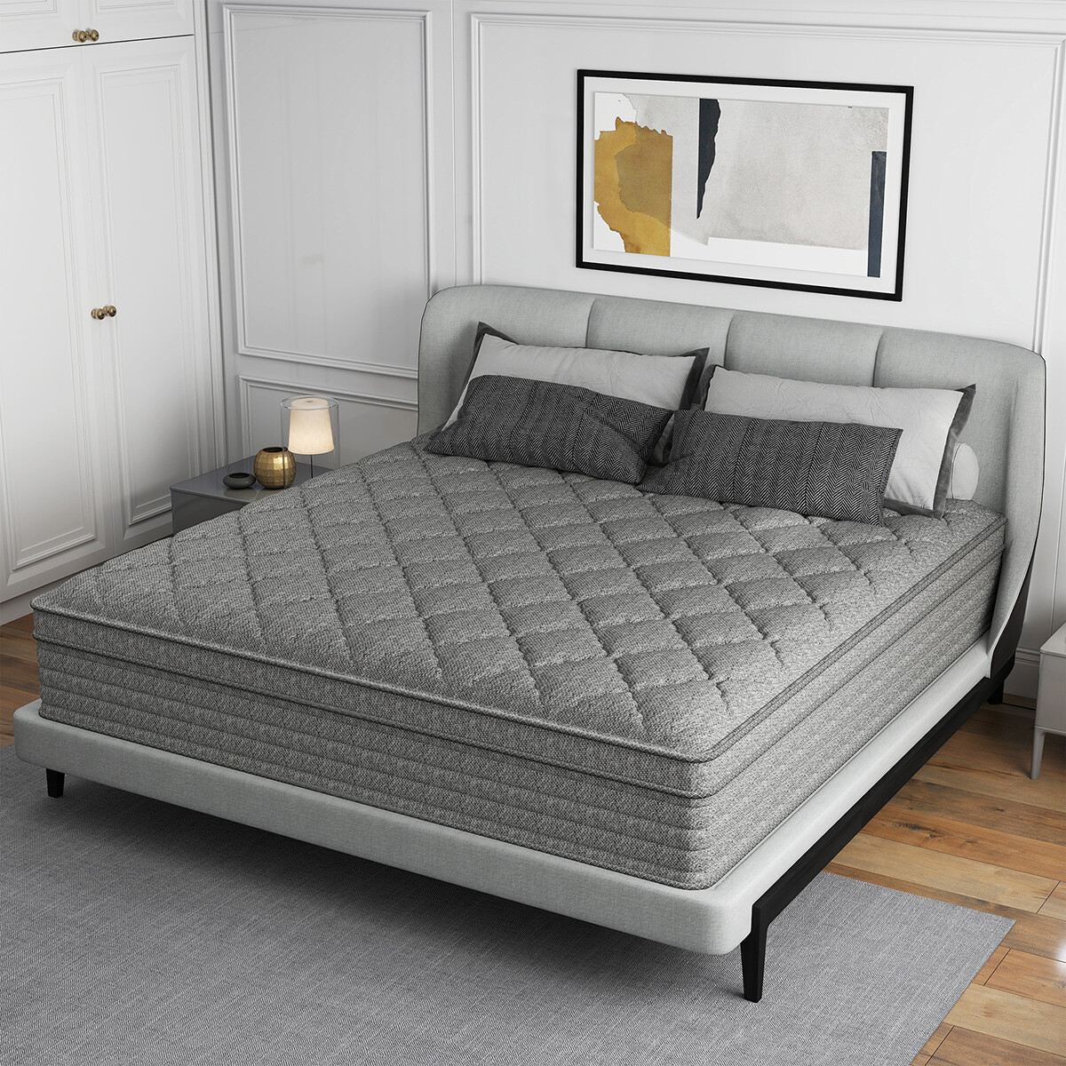12″14″ Twin Full Queen King Mattress In A Box Hybrid Spring Gel Memory Foam Gray
