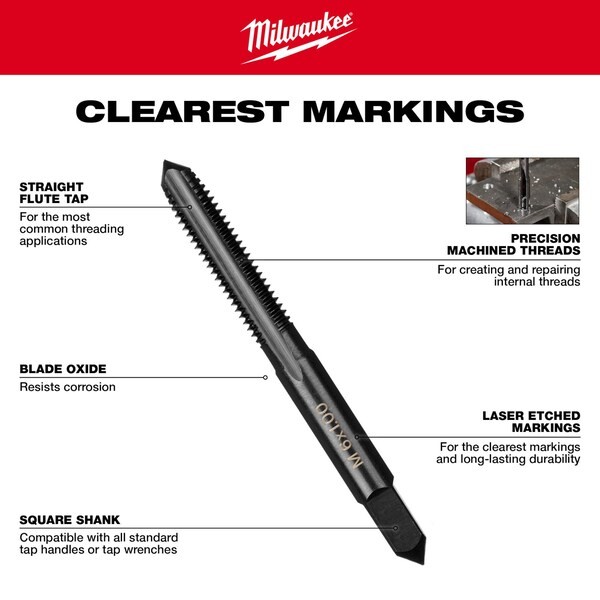 Milwaukee Tool 49-57-5141 Straight Flute Tap, M7x1, 2.5 In