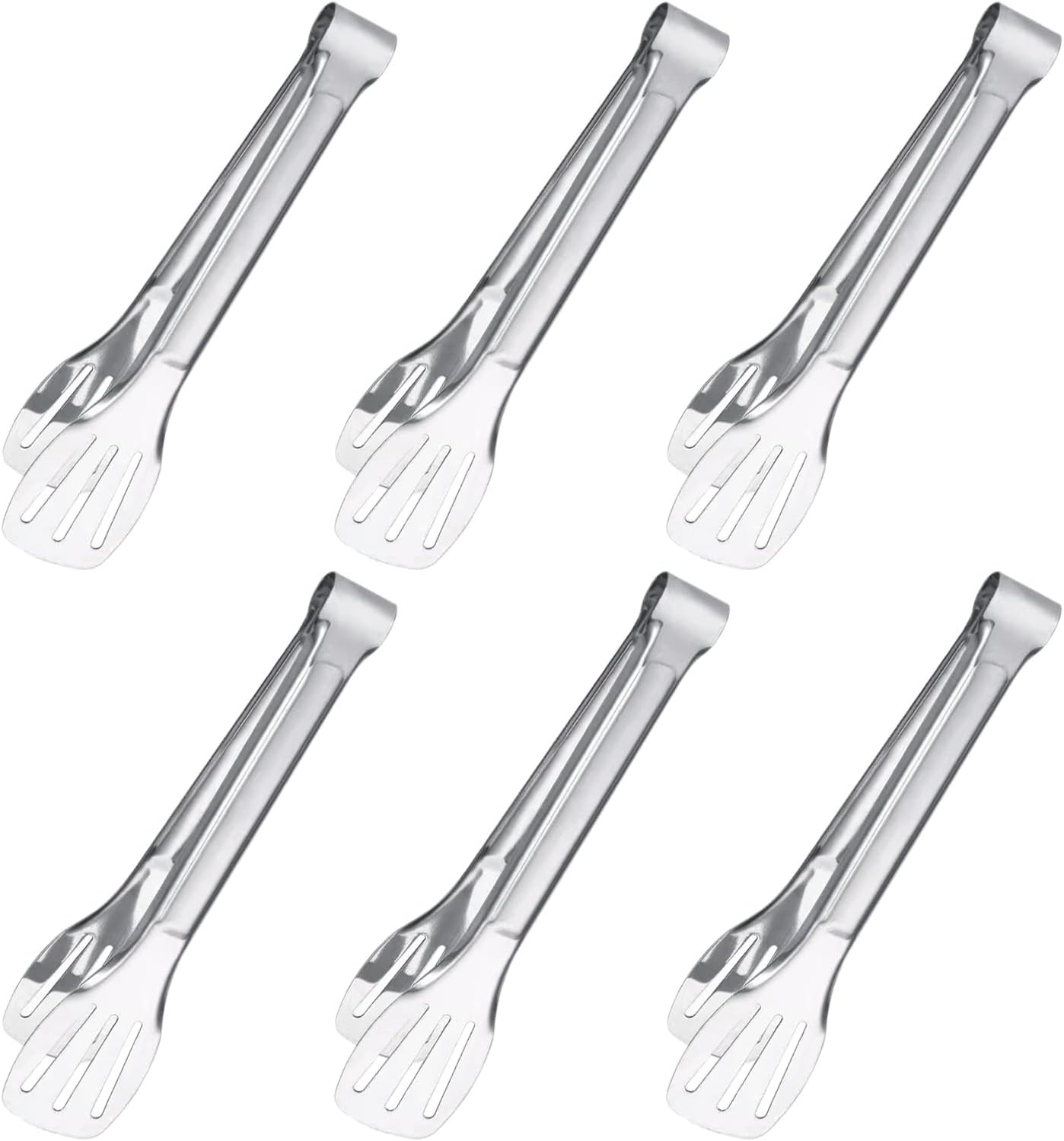 6PCS Serving Tongs, 7Inch Buffet Tongs, Stainless Steel Food Tong Small Serving