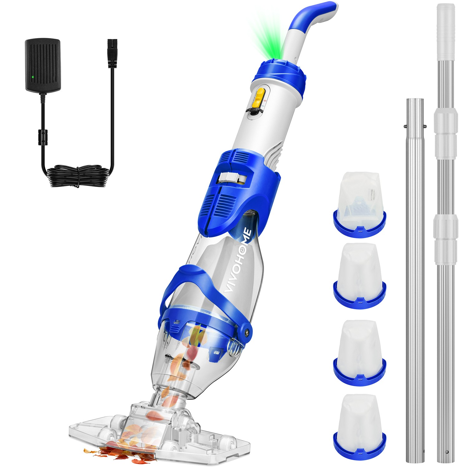 Cordless Pool Vacuum Cleaner 40W Quiet 19GPM 75min Battery 8.2FT Pole 2.6LFilter