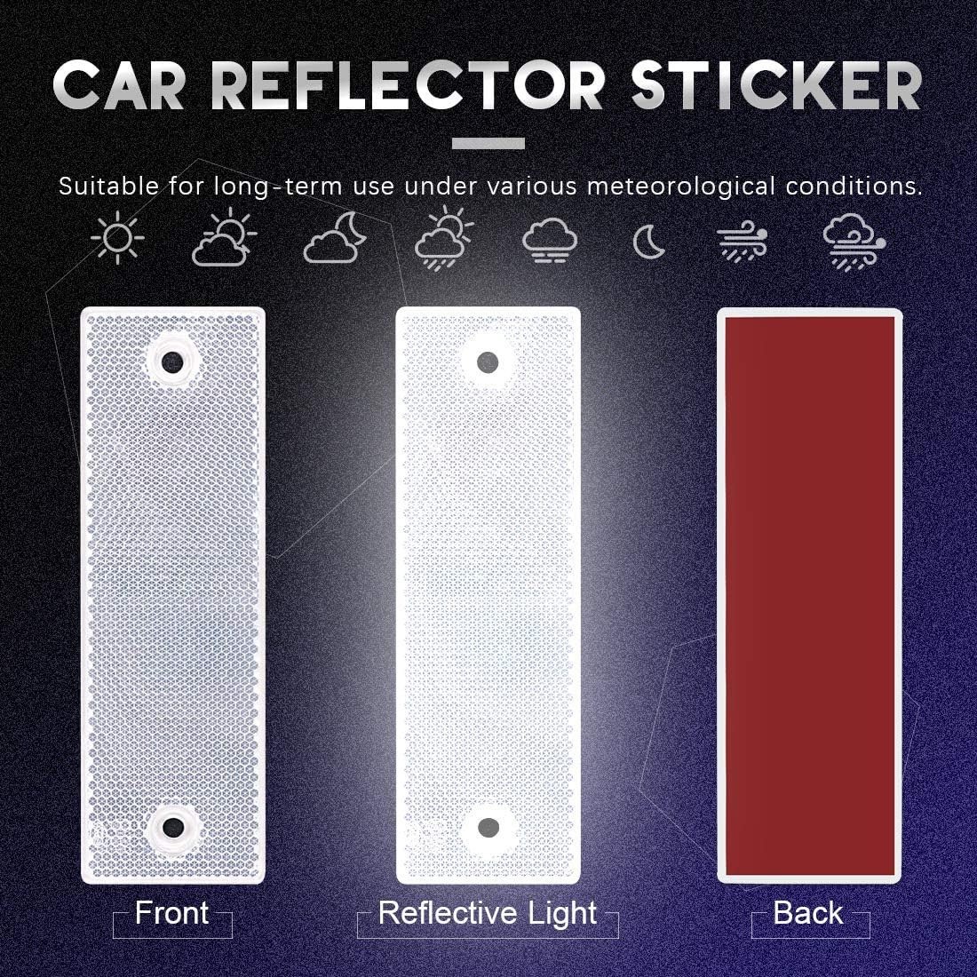 20Pcs Universal White Plastic Rectangular Stick-on Car Reflector Sticker, Door R