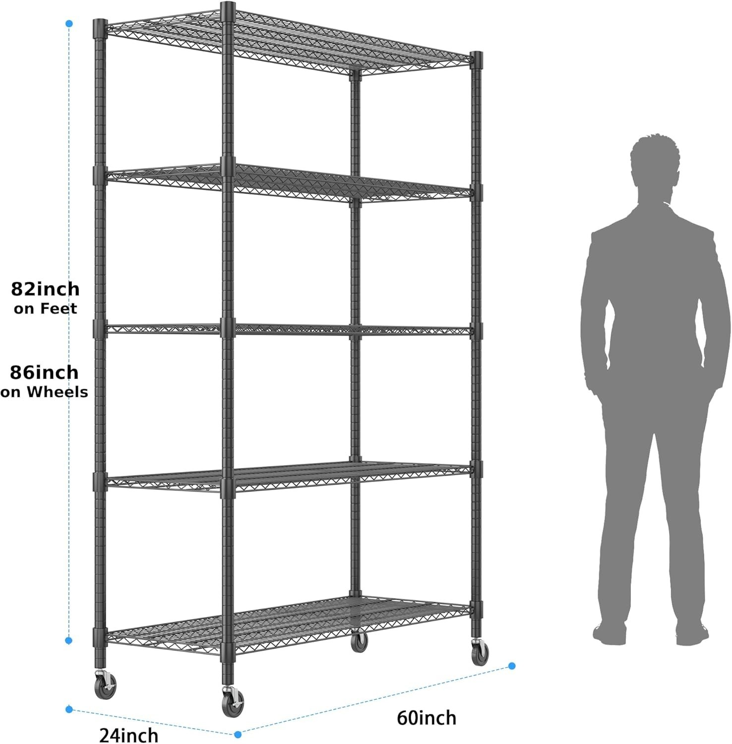 Heavy Duty Wire Shelving Unit with Wheels, Commercial Adjustable Metal Shelves~