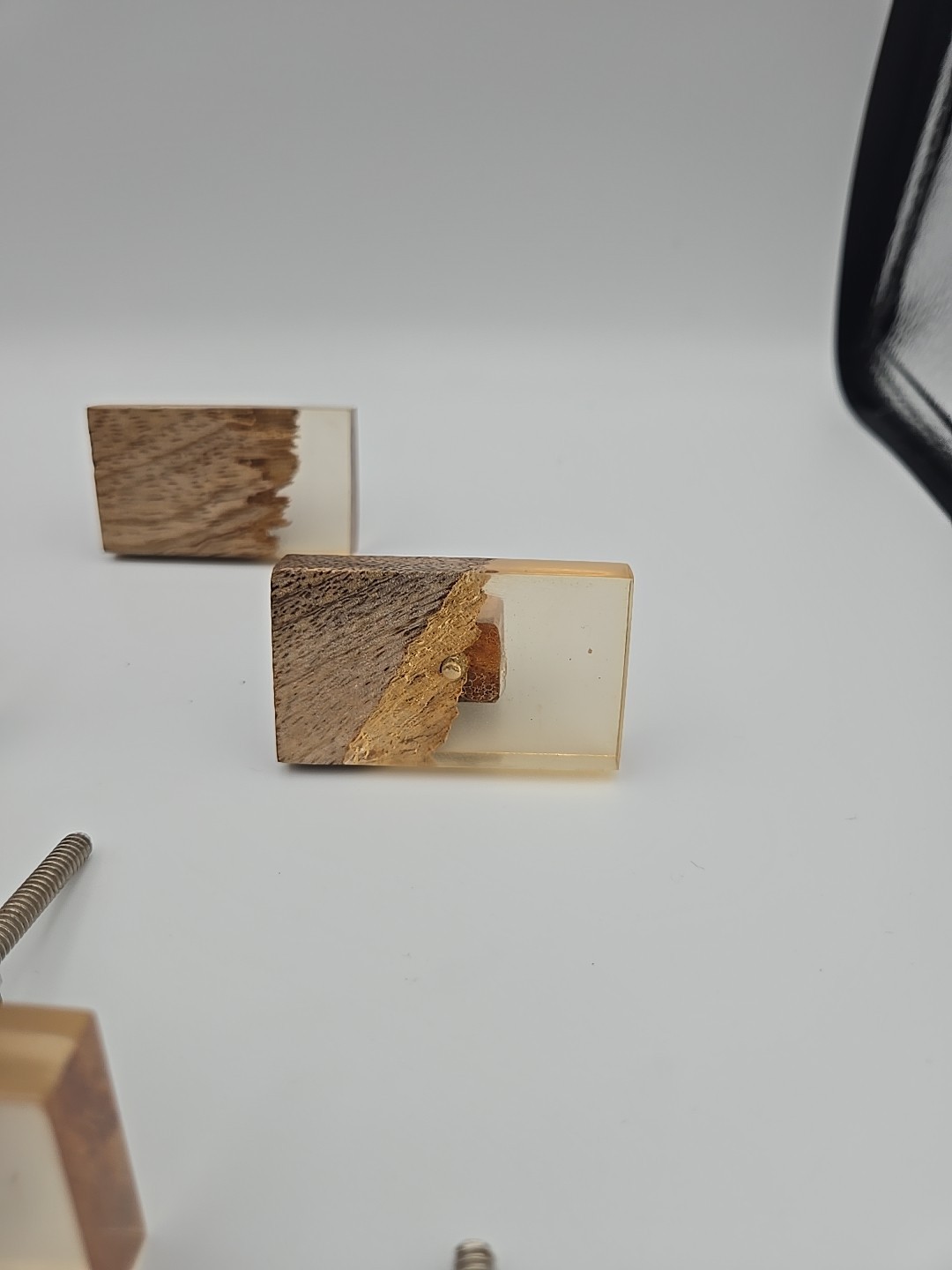Modern Brutalist Wood & Resin Cabinet Drawer Knob set 12 Rectangular Shape READ